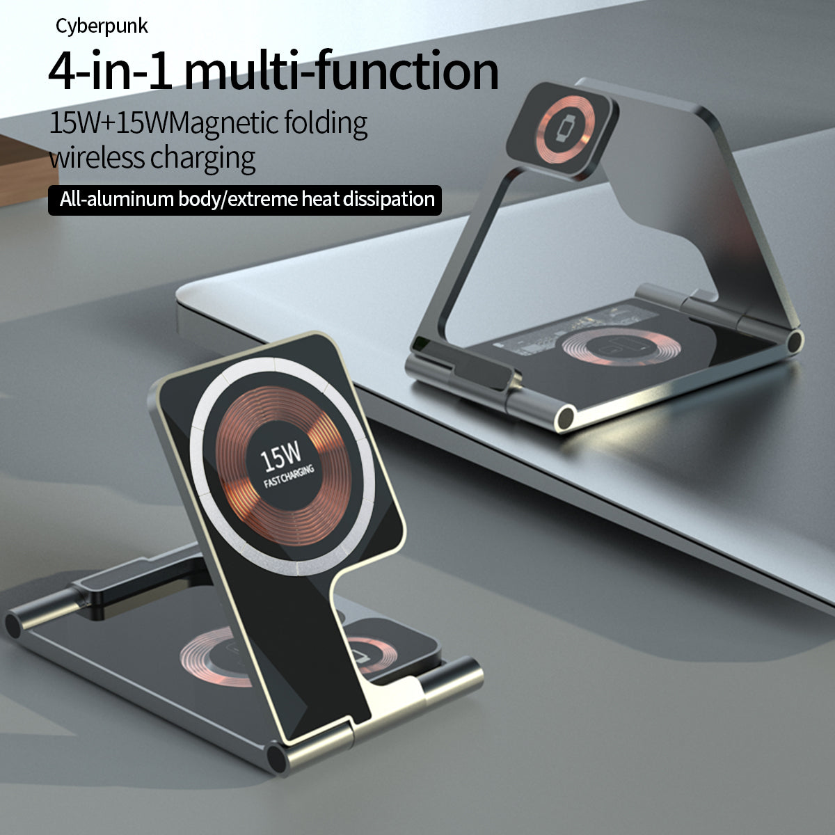 T25 . Dual 15W magnetic folding stand (4 in 1) wireless charger